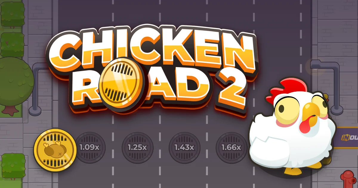 Chicken Road 2: logo oficial del juego de InOut Games y la gallina protagonista